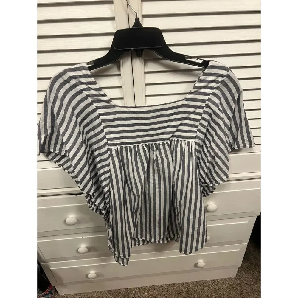 Time and Tru blue and white striped boatneck blouse size Large